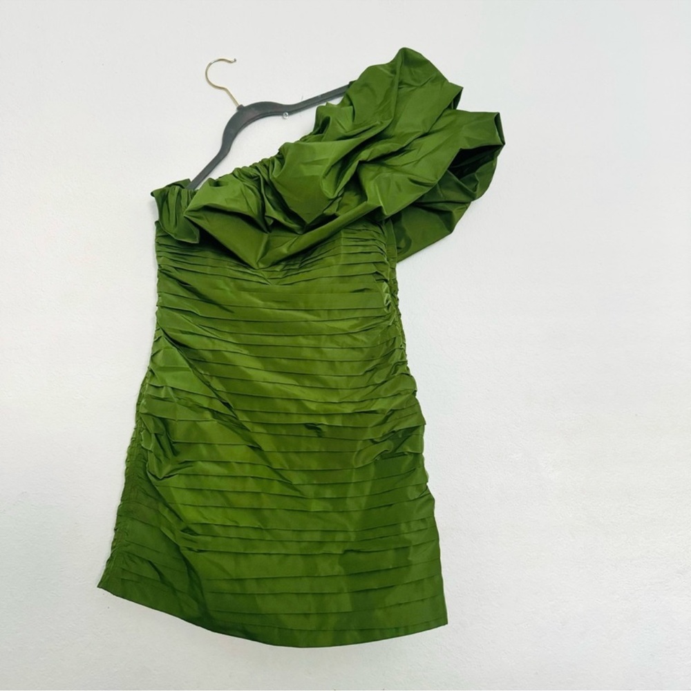 H&M Conscious Green Draped One Shoulder Ruched Mini Dress Size 8 - Picture 7 of 11